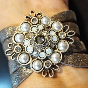 Leatherock Leather Cuff Bracelet 80's Western Bracelet Silver Leather